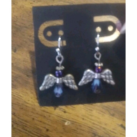 Angel Silver Tone Crystal Earrings, Dangle Purple - Picture 2 of 4